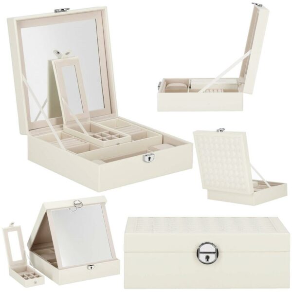 (DL) Cutie depozitare si organizare bijuterii, MDF, piele ecologica, 25 x 25 x 8,5cm, crem deschis - Image 39