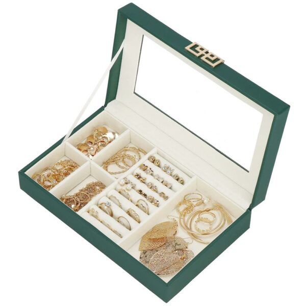 (DL) Cutie depozitare si organizare bijuterii, MDF, piele ecologica, 23,5 x 14 x 5,5cm, verde sticla - Image 38