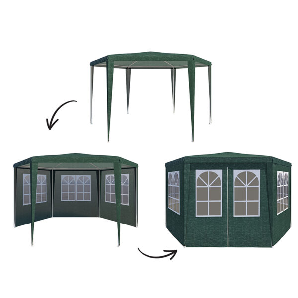 Hatszögletű kerti pavilonsátor, 200x200 cm, ablakos oldalfalakkal, vízálló, UV-álló, zöld - Image 3