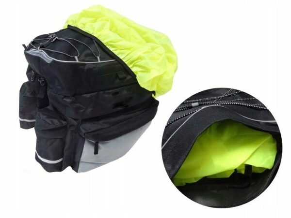 Geanta portbagaj bicicleta dubla, 8 buzunare laterale, 39x34x43cm, negru cu elemente reflectorizante gri, protectie impermeabila - Image 4