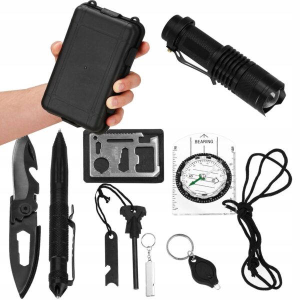 Kit de supravietuire turistic multifunctional camping, vanatoare, pescuit, 9 piese - Image 5
