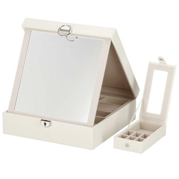 (DL) Cutie depozitare si organizare bijuterii, MDF, piele ecologica, 25 x 25 x 8,5cm, crem deschis - Image 5