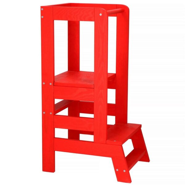 (DL) Turn de invatare inaltator multifunctional de bucatarie din lemn, ajustabil, rosu - Image 4