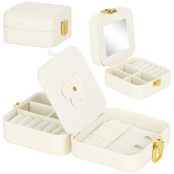 (DL) Cutie depozitare si organizare bijuterii, MDF, piele ecologica, 10 x 10 x 5cm, crem - Image 4