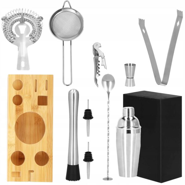 Cocktail Shaker készlet pultosoknak 750 ml, KI10, bambusz tartó, 12 darab - Image 9