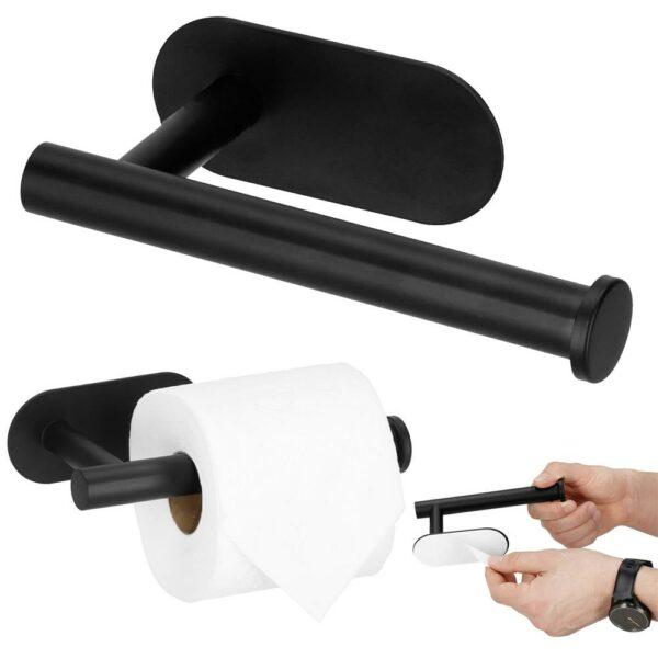 Acél wc papír tartó, öntapadós rögzítés, 16cm, fekete - Image 4