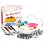 Set patiserie cu platou rotativ, 124 piese cu sabloane pentru ornarea prajiturilor