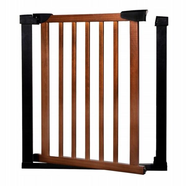 Biztonsági kapu lépcsőhöz, állítható 96-103 cm, acélból és fából, fekete barna - Image 4