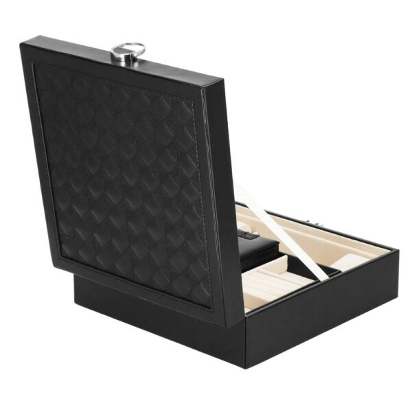 (DL) Cutie depozitare si organizare bijuterii, MDF, piele ecologica, 25 x 25 x 8,5cm, negru - Image 5