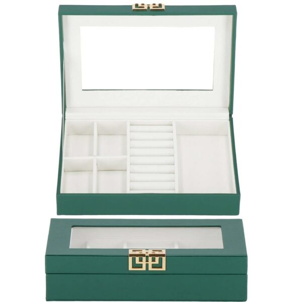 (DL) Cutie depozitare si organizare bijuterii, MDF, piele ecologica, 23,5 x 14 x 5,5cm, verde sticla - Image 5