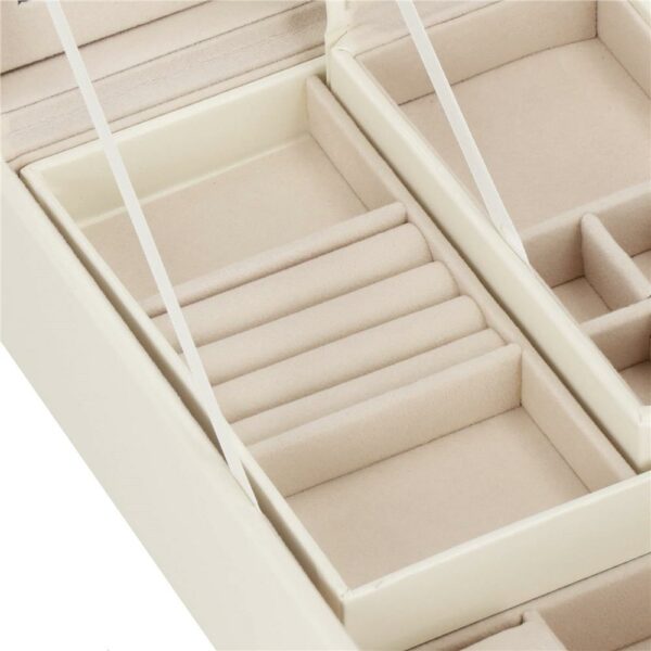 (DL) Cutie depozitare si organizare bijuterii, MDF, piele ecologica, 25 x 25 x 8,5cm, crem deschis - Image 6