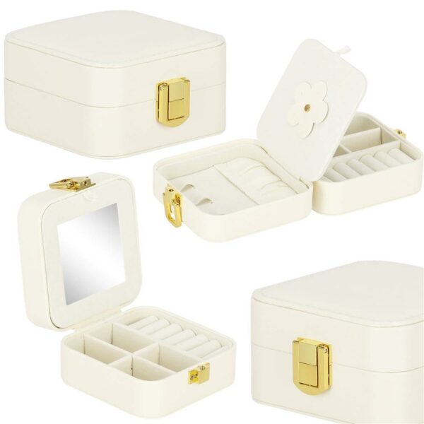 (DL) Cutie depozitare si organizare bijuterii, MDF, piele ecologica, 10 x 10 x 5cm, crem - Image 5