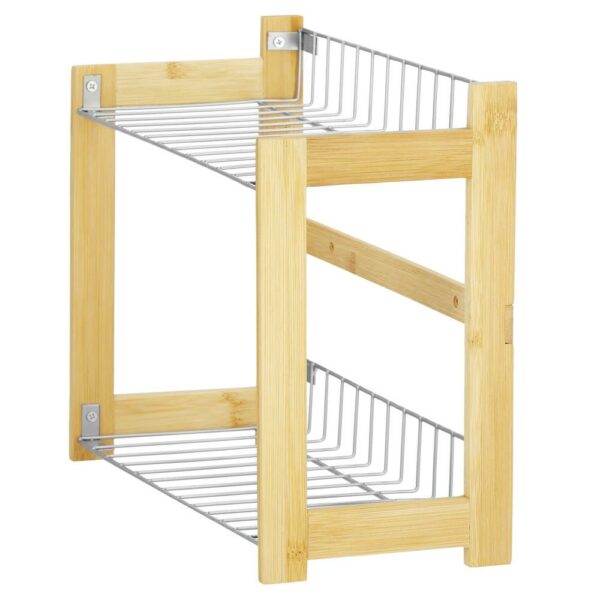 Suport organizator multifunctional cu 2 etaje, bambus si metal, 33x14x25cm - Image 5