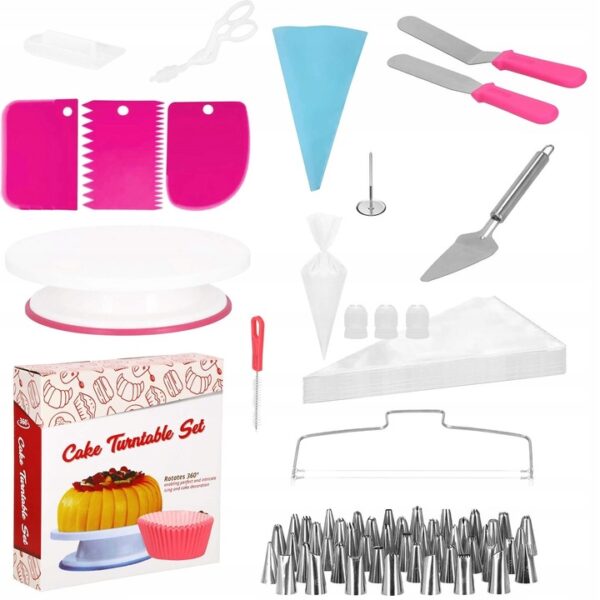 Set patiserie cu platou rotativ, 200 piese cu sabloane pentru ornarea prajiturilor - Image 8
