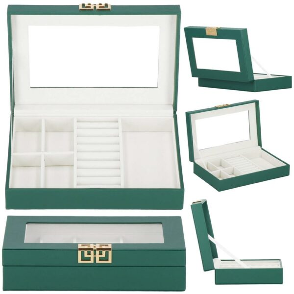 (DL) Cutie depozitare si organizare bijuterii, MDF, piele ecologica, 23,5 x 14 x 5,5cm, verde sticla - Image 6