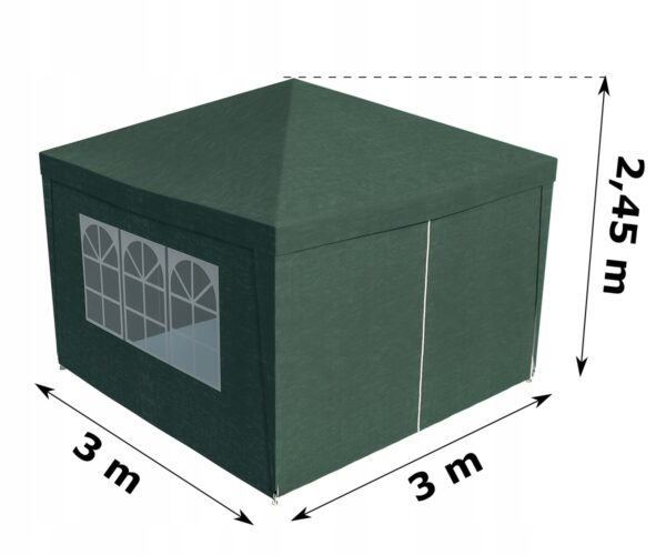 Kerti pavilonsátor, 300x300 cm, 4 oldalfallal ablakos, vízálló, UV-álló, zöld - Image 6