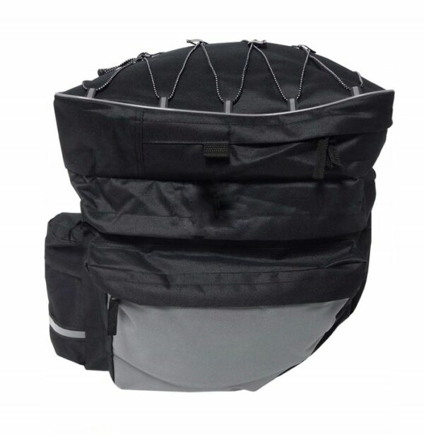 Geanta portbagaj bicicleta dubla, 8 buzunare laterale, 39x34x43cm, negru cu elemente reflectorizante gri, protectie impermeabila - Image 6