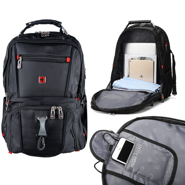 Rucsac de drumetie din pelerina militara, impermeabil, Premium, negru, 45litri, 50x35x25cm - Image 6