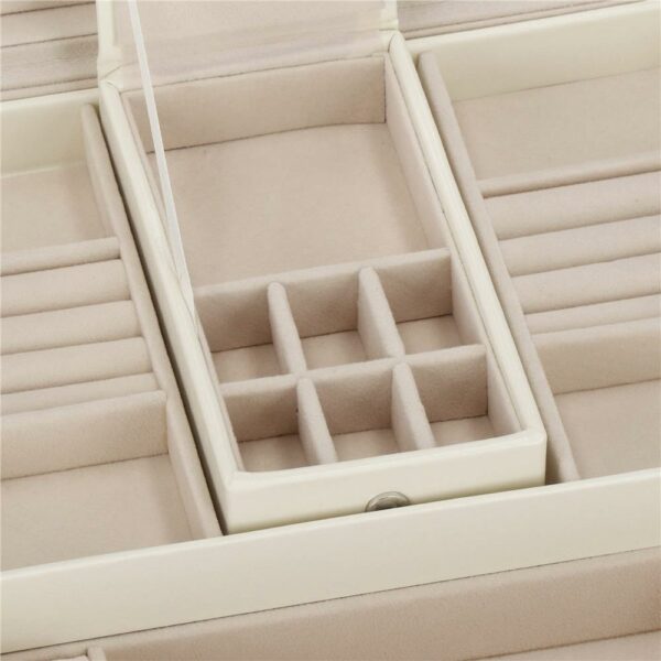 (DL) Cutie depozitare si organizare bijuterii, MDF, piele ecologica, 25 x 25 x 8,5cm, crem deschis - Image 7