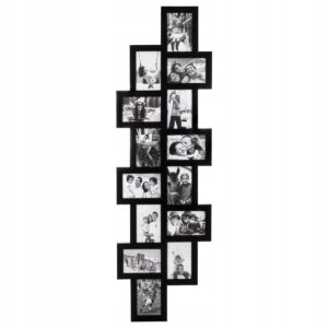 Rama foto de perete, colaj de 14 fotografii, 36x118cm, negru
