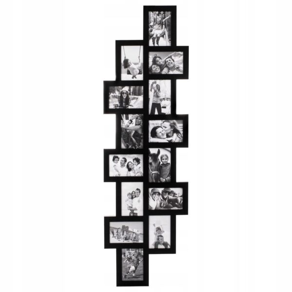 Rama foto de perete, colaj de 14 fotografii, 36x118cm, negru