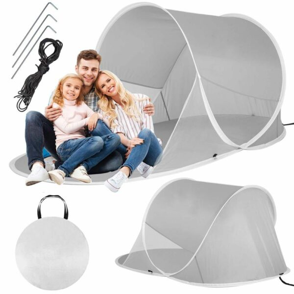 Cort plaja si picnic semi-deschis Sersimo, protectie UV, 190x100x90cm, gri - Image 6