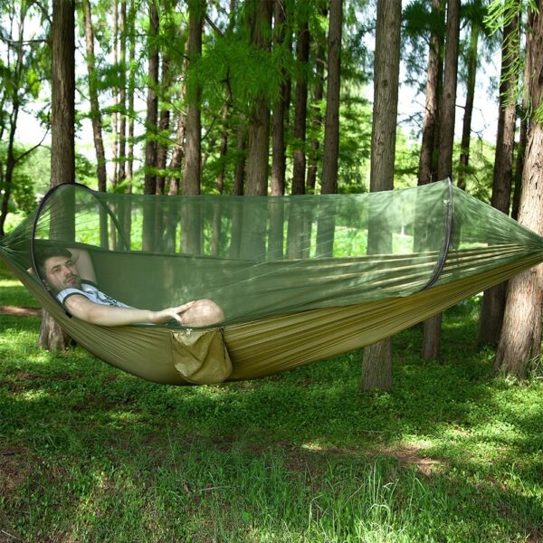 Hamac Sersimo dublu din material parasuta 140x260cm, cu plasa de tantari, verde - Image 7