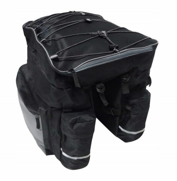 Geanta portbagaj bicicleta dubla, 8 buzunare laterale, 39x34x43cm, negru cu elemente reflectorizante gri, protectie impermeabila - Image 7