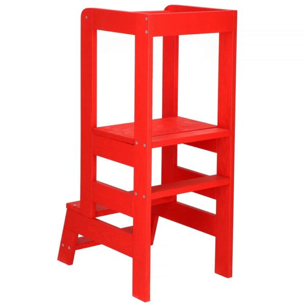 (DL) Turn de invatare inaltator multifunctional de bucatarie din lemn, ajustabil, rosu - Image 7