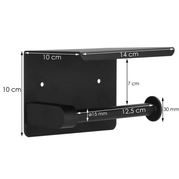Acél WC-papír tartó tárolópolccal, öntapadós rögzítés, 14cm, fekete - Image 7