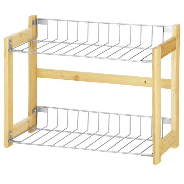 Suport organizator multifunctional cu 2 etaje, bambus si metal, 33x14x25cm - Image 7