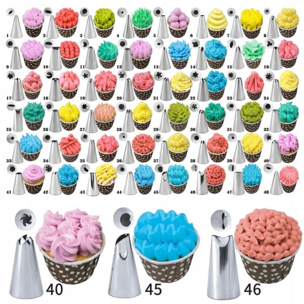 Set patiserie cu platou rotativ, 124 piese cu sabloane pentru ornarea prajiturilor - Image 7