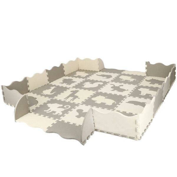 Habszivacs matrac gyerekeknek, állatos puzzle típusú, 52 db, hőszigetelő, 150x150 cm, krémszürke - Image 7