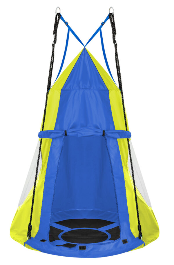 Leagan tip cuib Sersimo, 90cm, 2 in 1 cu cort de protectie, 100 kg, Albastru Galben - Image 6
