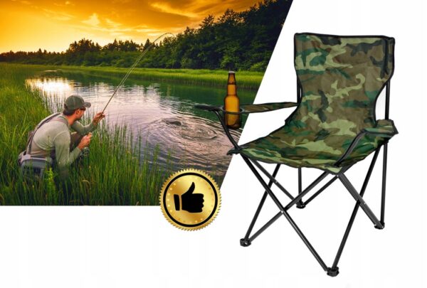 Scaun pliabil camping sau pescuit Sersimo, suport pahar, camuflaj - Image 7