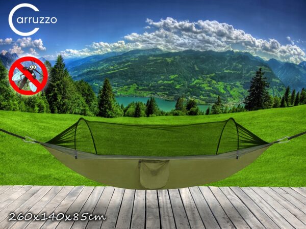 Hamac Sersimo dublu din material parasuta 140x260cm, cu plasa de tantari, verde - Image 8