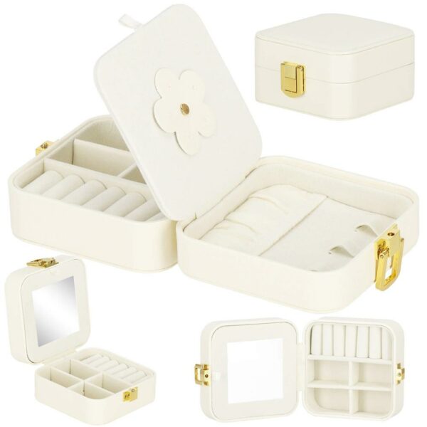 (DL) Cutie depozitare si organizare bijuterii, MDF, piele ecologica, 10 x 10 x 5cm, crem - Image 8