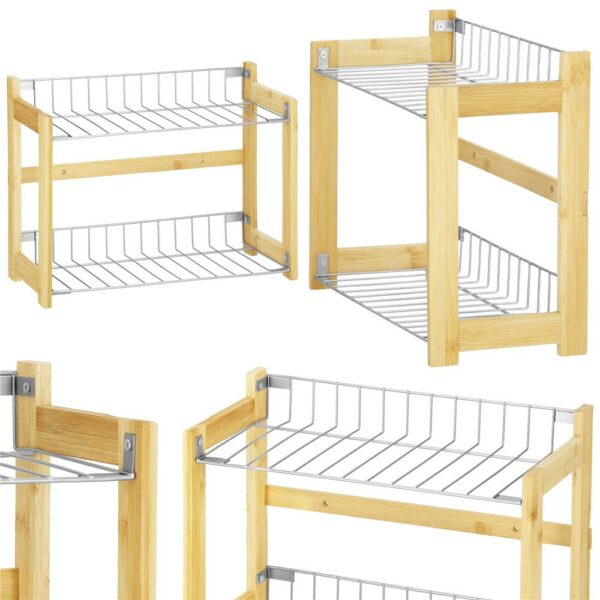 Suport organizator multifunctional cu 2 etaje, bambus si metal, 33x14x25cm - Image 8