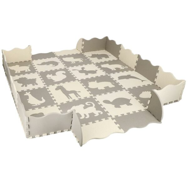 Habszivacs matrac gyerekeknek, állatos puzzle típusú, 52 db, hőszigetelő, 150x150 cm, krémszürke - Image 8