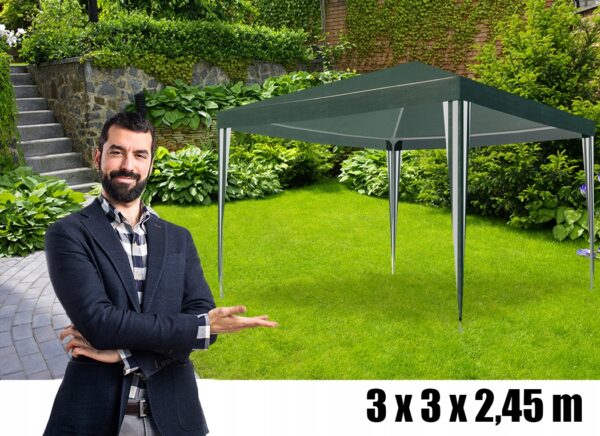 Cort pavilion de gradina, 300x300 cm, impermeabil cu rezistenta UV, verde - Image 9