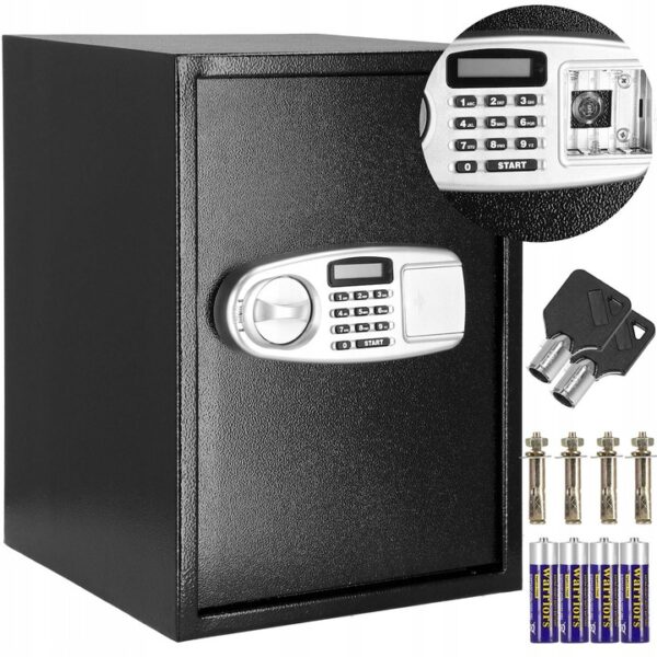 Seif electronic standard cu cifru si cheie, 350x500x360 mm, Otel, Negru - Image 9
