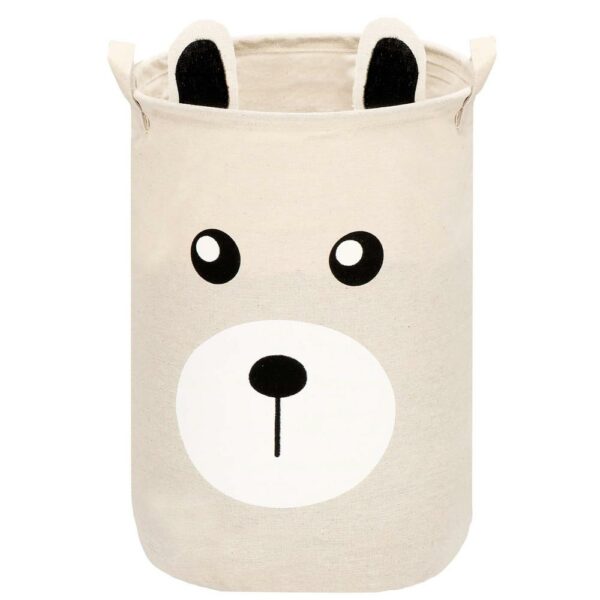 Cos depozitare haine sau jucarii, 40x33cm, bumbac si in, 43 l, ursulet, bej - Image 9
