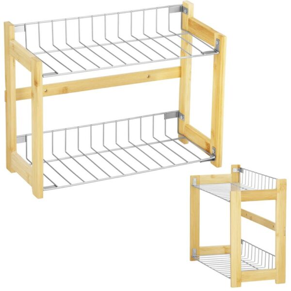 Suport organizator multifunctional cu 2 etaje, bambus si metal, 33x14x25cm - Image 9