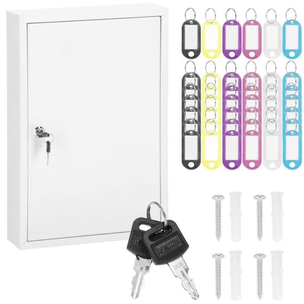 Cutie metalica din otel pentru 64 chei, echipata, 45x30x8cm, alba - Image 9