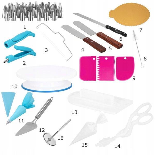 Set patiserie cu platou rotativ, 124 piese cu sabloane pentru ornarea prajiturilor - Image 9