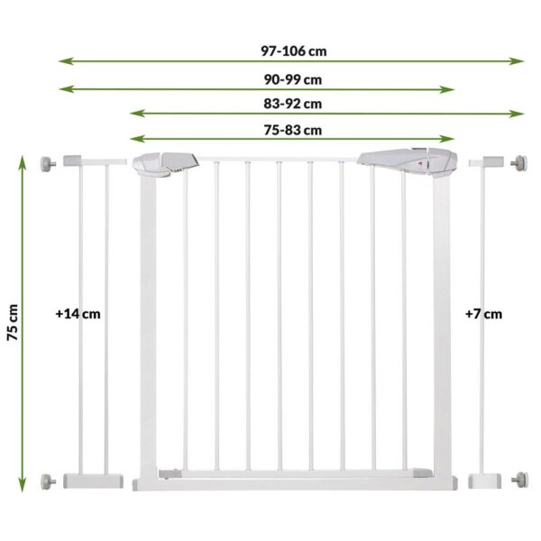 Biztonsági kapu lépcsőhöz, állítható 97-106 cm, acélból, fehér - Image 8