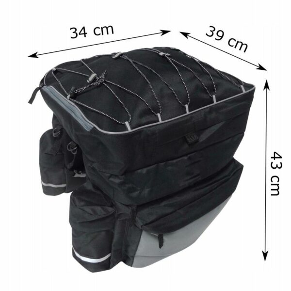 Geanta portbagaj bicicleta dubla, 8 buzunare laterale, 39x34x43cm, negru cu elemente reflectorizante gri, protectie impermeabila - Image 9