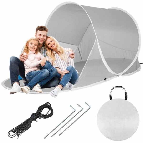 Cort plaja si picnic semi-deschis Sersimo, protectie UV, 190x100x90cm, gri - Image 11