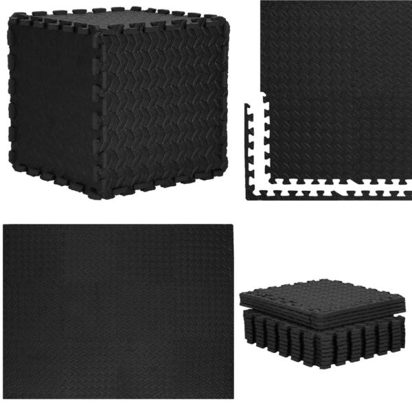 Covor din spuma pentru copii, tip puzzle, 12 piese, termoizolant, 118x90 cm, negru - Image 9