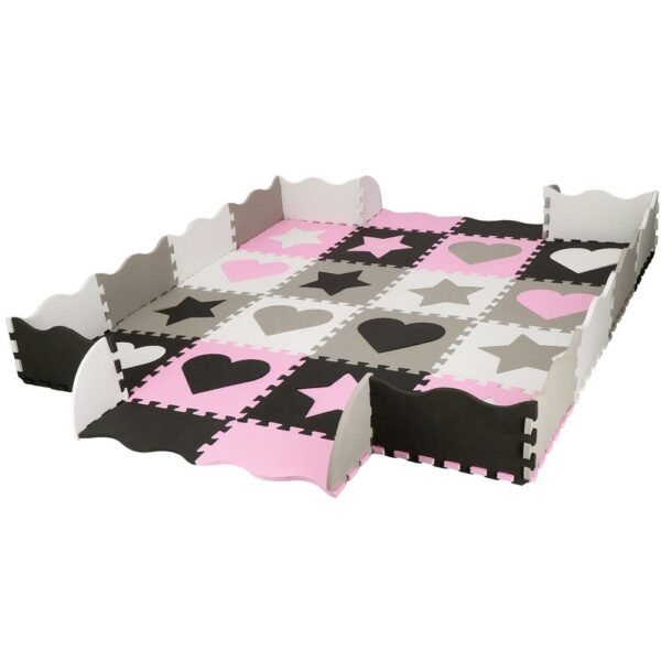 Habszivacs matrac gyerekeknek, puzzle formák, 52 db, hőszigetelő, 150x150 cm, szürke rózsaszín - Image 9